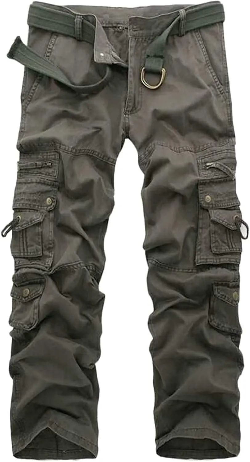Men's Cotton Multi-Pockets Work Pants Tactical Outdoor Cargo Pants Hiking Trousers Rip-Stop Combat Pants