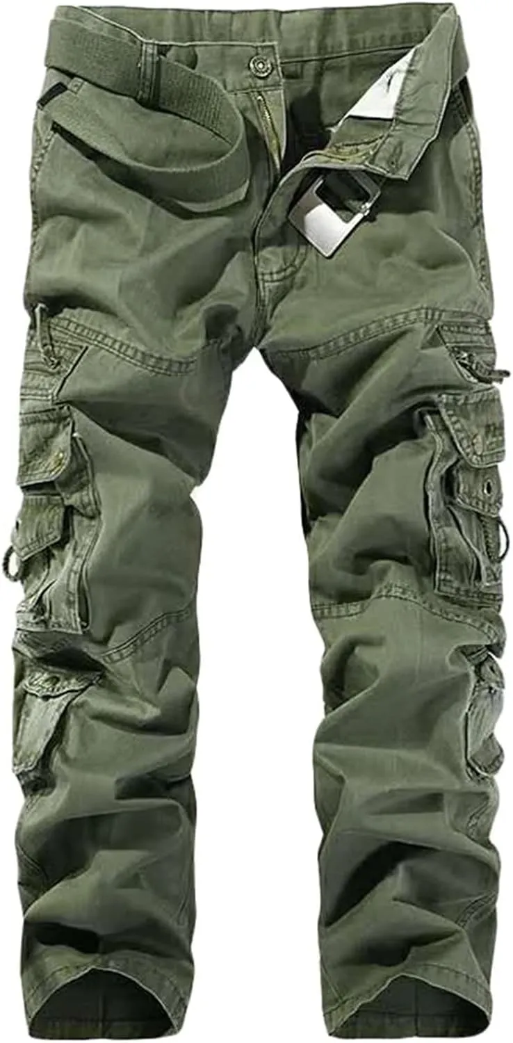 Men's Cotton Multi-Pockets Work Pants Tactical Outdoor Cargo Pants Hiking Trousers Rip-Stop Combat Pants