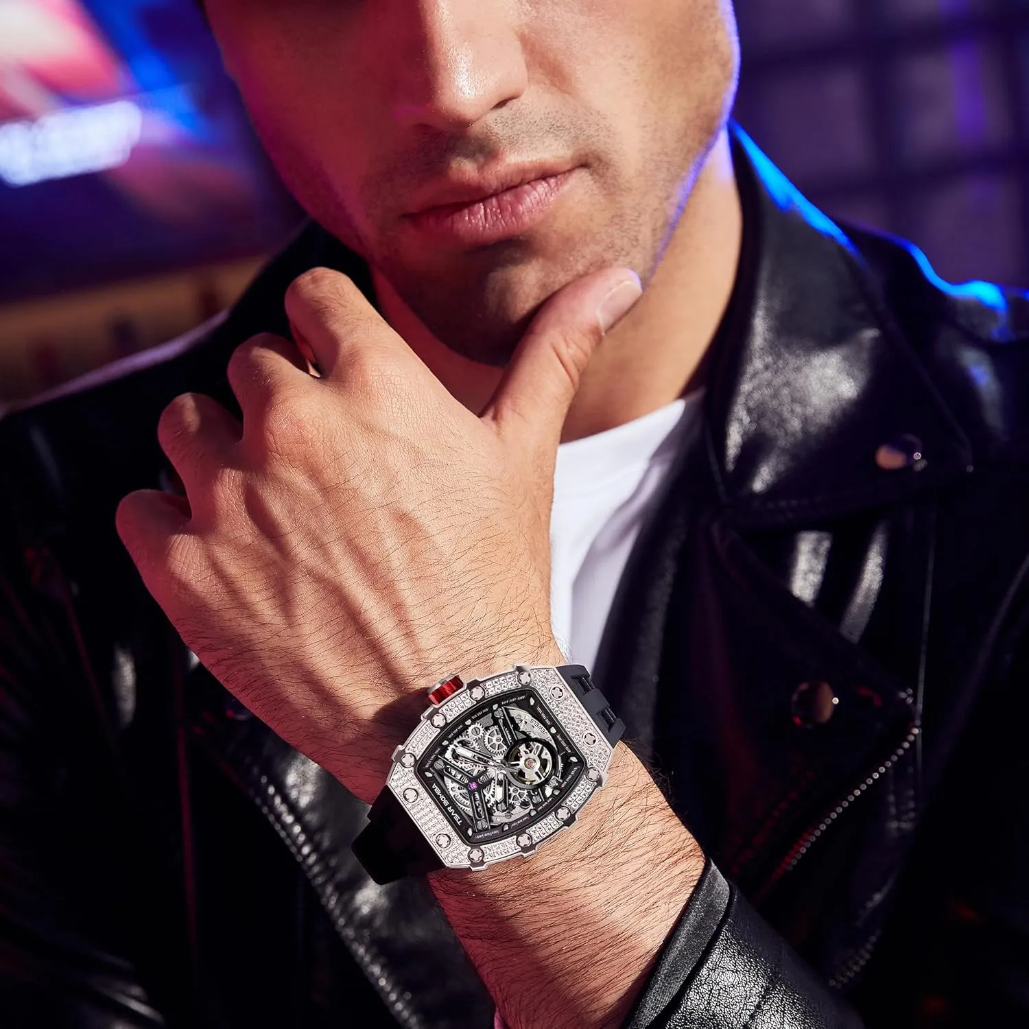 Mens Luxury Watch Automatic Watches for Men 50M Waterproof Japanese Mechanical Movement Tonneau Stainless Steel Case Sapphire Glass Big Face Watch Cool Unique Fashion Gift for Men