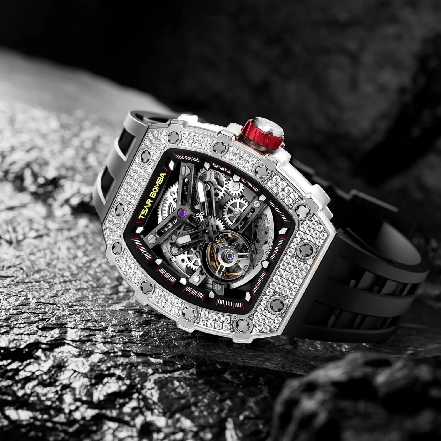 Mens Luxury Watch Automatic Watches for Men 50M Waterproof Japanese Mechanical Movement Tonneau Stainless Steel Case Sapphire Glass Big Face Watch Cool Unique Fashion Gift for Men