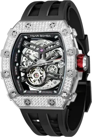 Mens Luxury Watch Automatic Watches for Men 50M Waterproof Japanese Mechanical Movement Tonneau Stainless Steel Case Sapphire Glass Big Face Watch Cool Unique Fashion Gift for Men