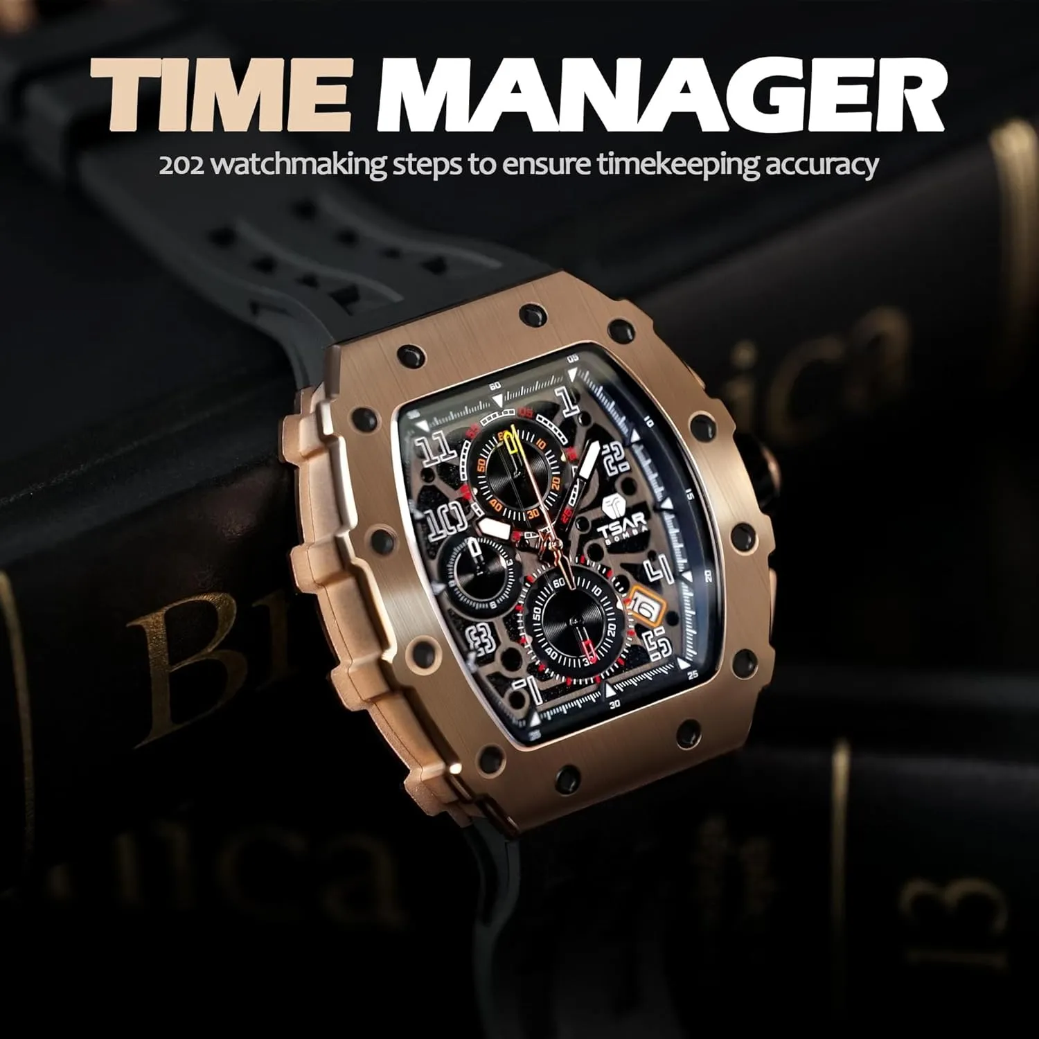Mens Luxury Watch Watches for Men 50M Waterproof Japanese Quartz Movement Tonneau Stainless Steel Case Sapphire Glass with Chronograph Date Function Cool Unique Fashion Gift Watch