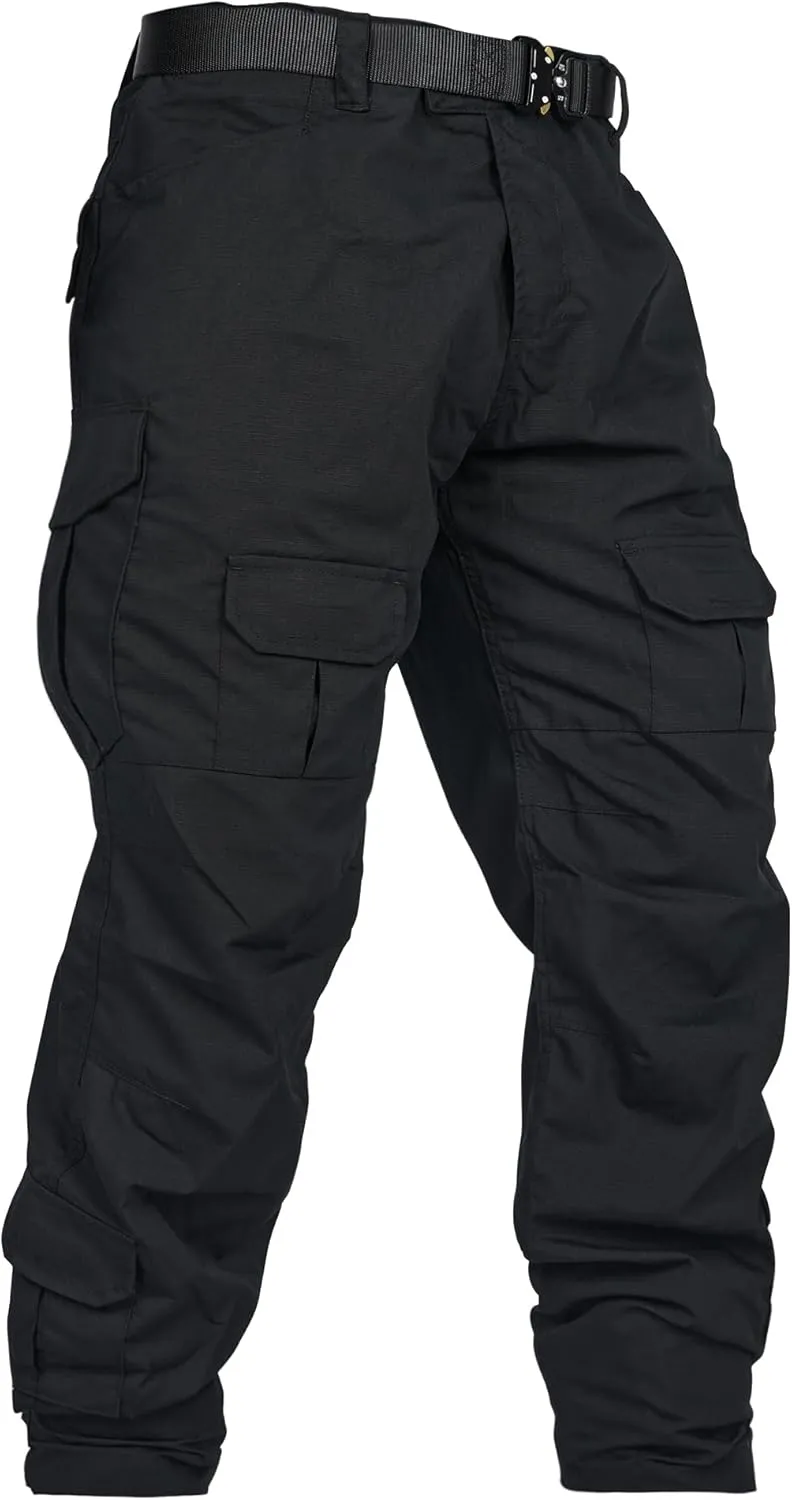 Men's Tactical Pants Camo Cargo Pants Ripstop Work Hiking Pants with 10 Pockets No Belt