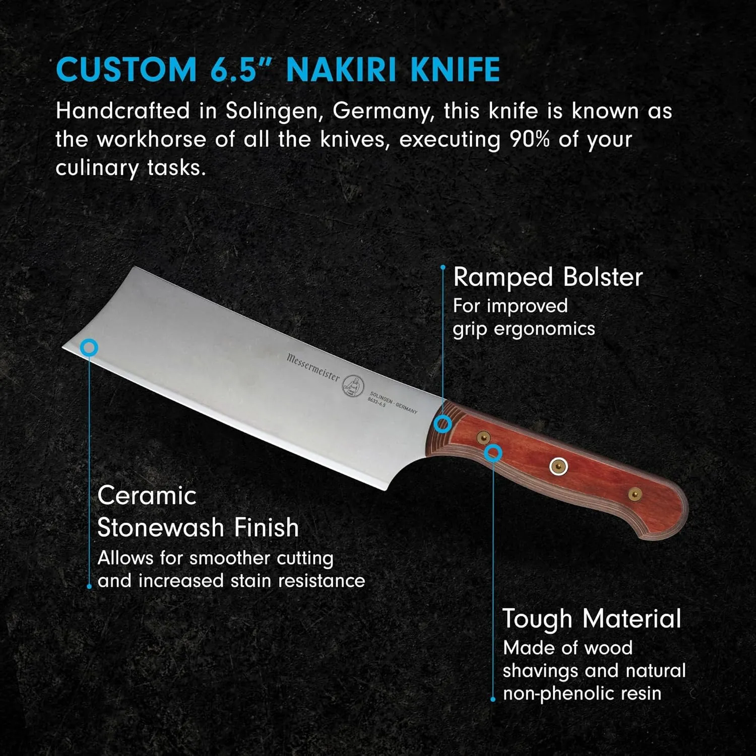 Messermeister Custom 6.5” Nakiri Knife, Terra Red - X50 German Stainless Steel - Rust Resistant & Easy to Maintain - Made in Solingen, Germany