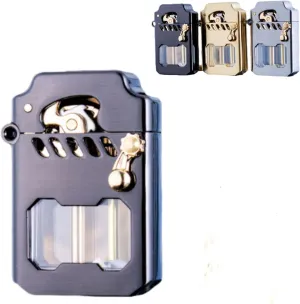 Metal Rocker Lighter, Deep Windproof Lighter, Retro Transparent Oil Tank Metal Rocker Kerosene Lighter, Rocker Arm Connecting Rod Drive Gear Ignition Lighter (Black)