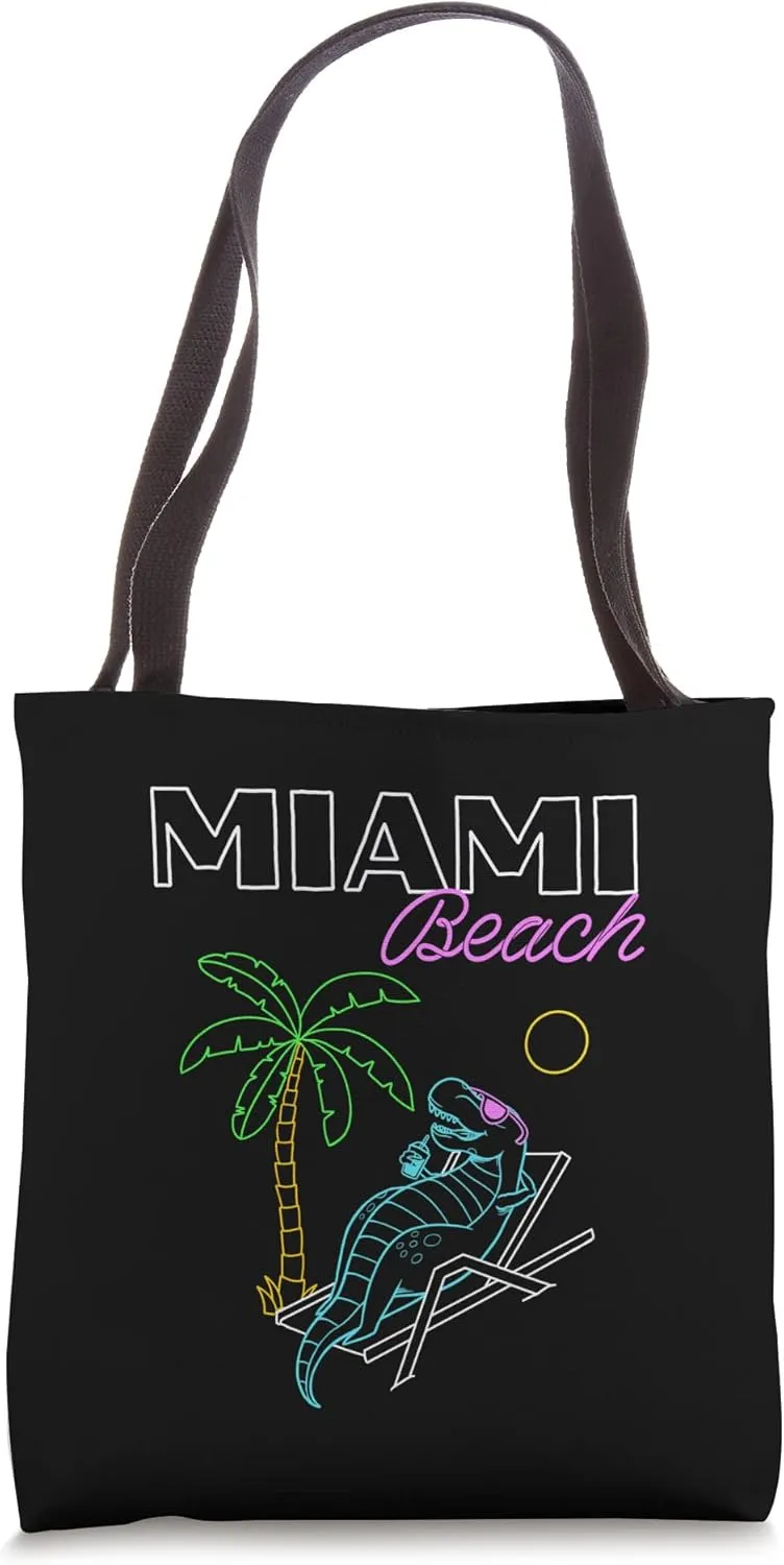 Miami Beach for Dinosaur Lover T-Rex Miami Beach Souvenir Tote Bag