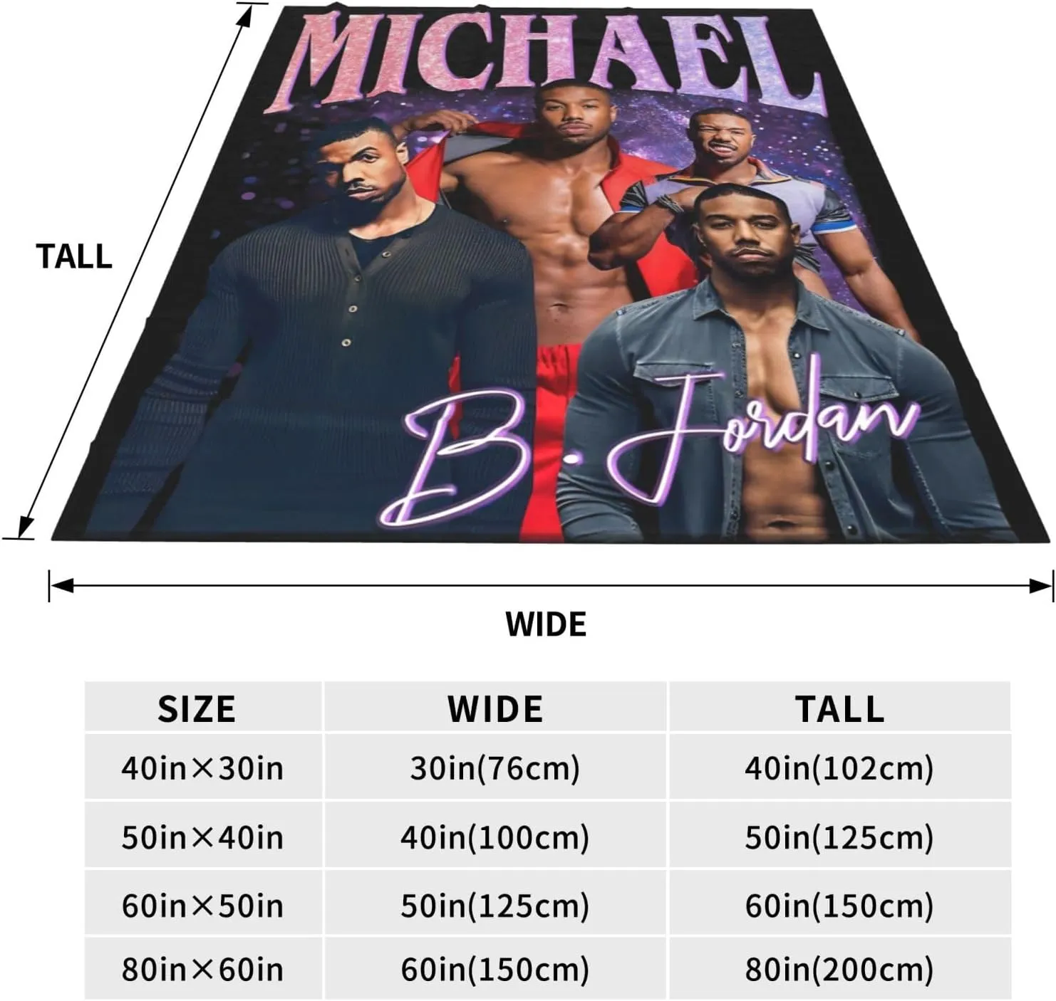 Michael B. Jordan Blanket Flannel Fleece Printed Throw Blankets Ultra Soft Micro Warm Blanket for All Season Bedding Chair Sofa Couch Bed 50"x40"