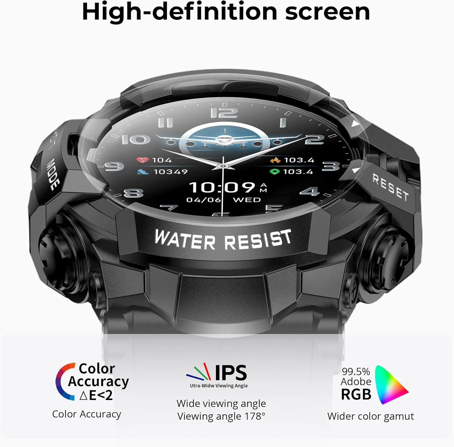 MIDDOW Military Smart Watch with Flashlight (Answer/Make Call) Compass, Heart Rate/Sleep/Sports Tracker, IP68 Waterproof, Long Battery Life, HD Screen, Android & iOS (Black)