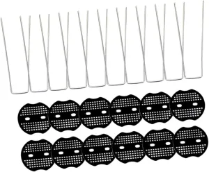 Milisten 15 Sets U Shaped Garden Stakes with Ground Gaskets for Tents Tarps and Fixing Durable and Reusable Lawn Anchors for Outdoor Use