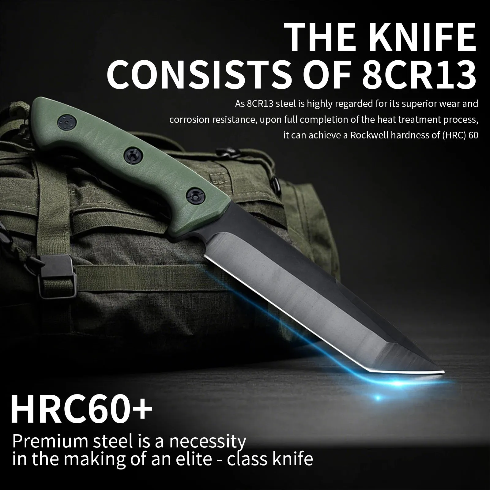 Military Survival Knife with Non-Slip Handle and Sheath