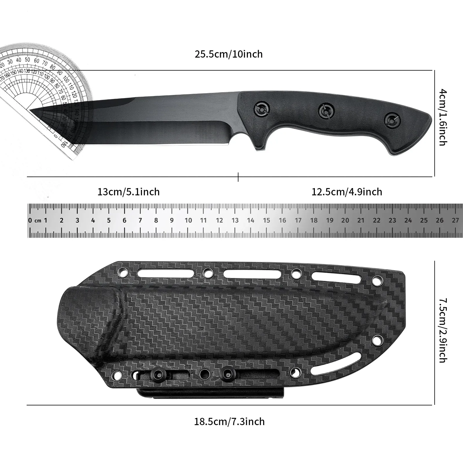 Military Survival Knife with Non-Slip Handle and Sheath