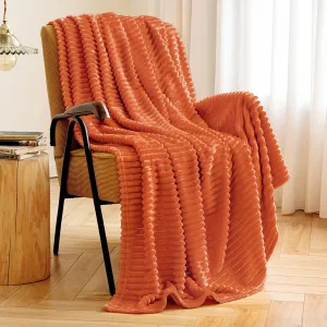 MIULEE Fleece Throw Blanket for Couch 300GSM Super Soft Lightweight Plush Striped, Fall Burnt Orange Warm Cozy Breathable Ribbed Blanket for Bed/Sofa, Throw Size 50"x60"