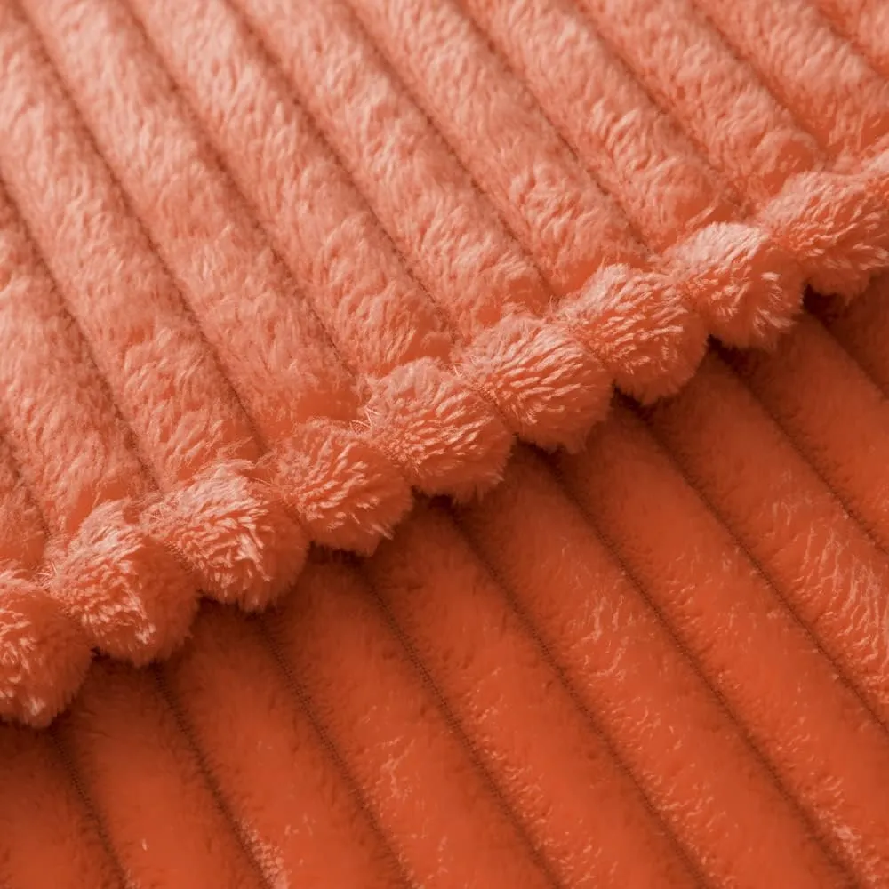 MIULEE Fleece Throw Blanket for Couch 300GSM Super Soft Lightweight Plush Striped, Fall Burnt Orange Warm Cozy Breathable Ribbed Blanket for Bed/Sofa, Throw Size 50"x60"