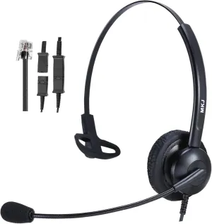 MKJ RJ9 Telephone Headset with Microphone Noise Cancelling Wired Headphones for Call Center Cored Phone Headset for Office Landline Avaya 1408 9508 Polycom VVX310 Aastra 6753i AudioCodes Fanvil
