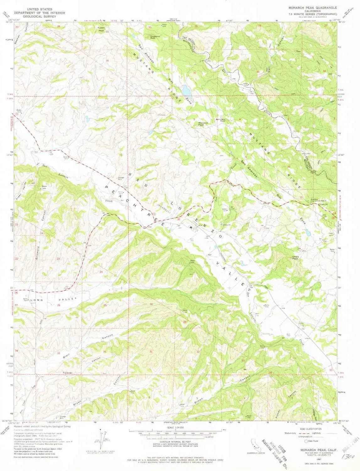 Monarch Peak CA topo map, 1:24000 Scale, 7.5 X 7.5 Minute, Historical, 1967, Updated 1981, 26.9 x 22 in