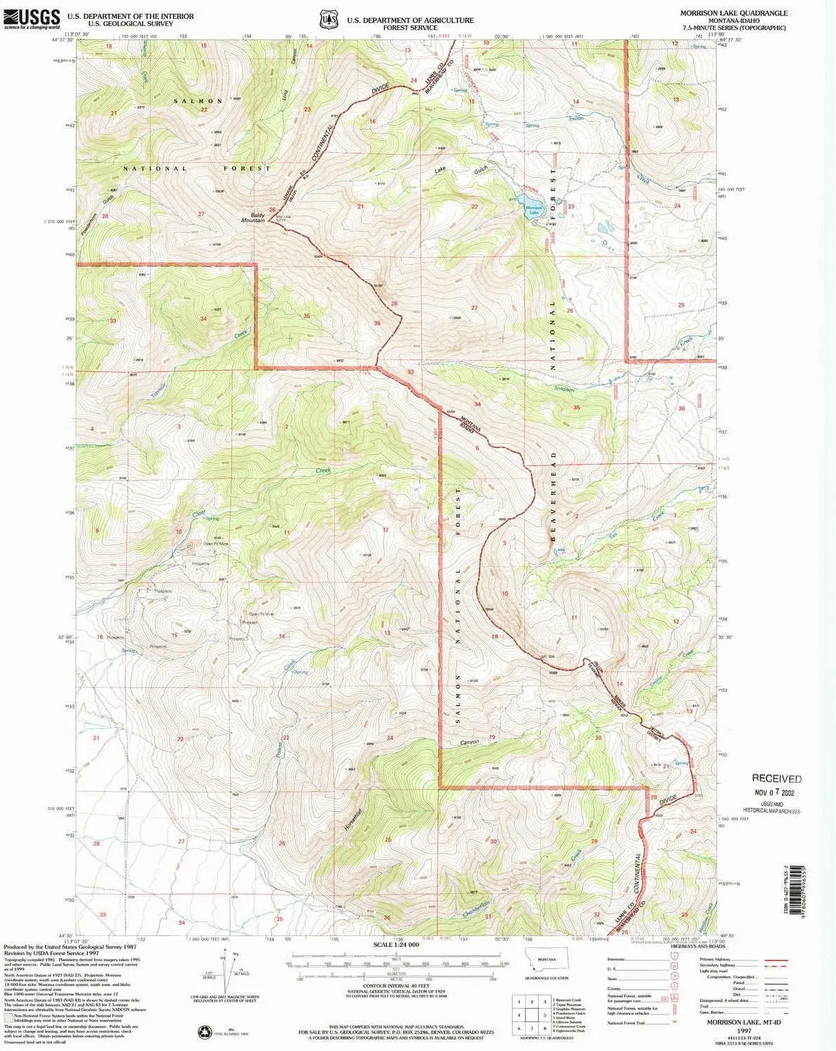 Morrison Lake MT topo map, 1:24000 Scale, 7.5 X 7.5 Minute, Historical, 1997, Updated 2002, 26.7 x 21.9 in