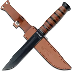 MTECH USA M-tech USA Leather Ribbed Stainless Steel Survival Knife , Brown , Small