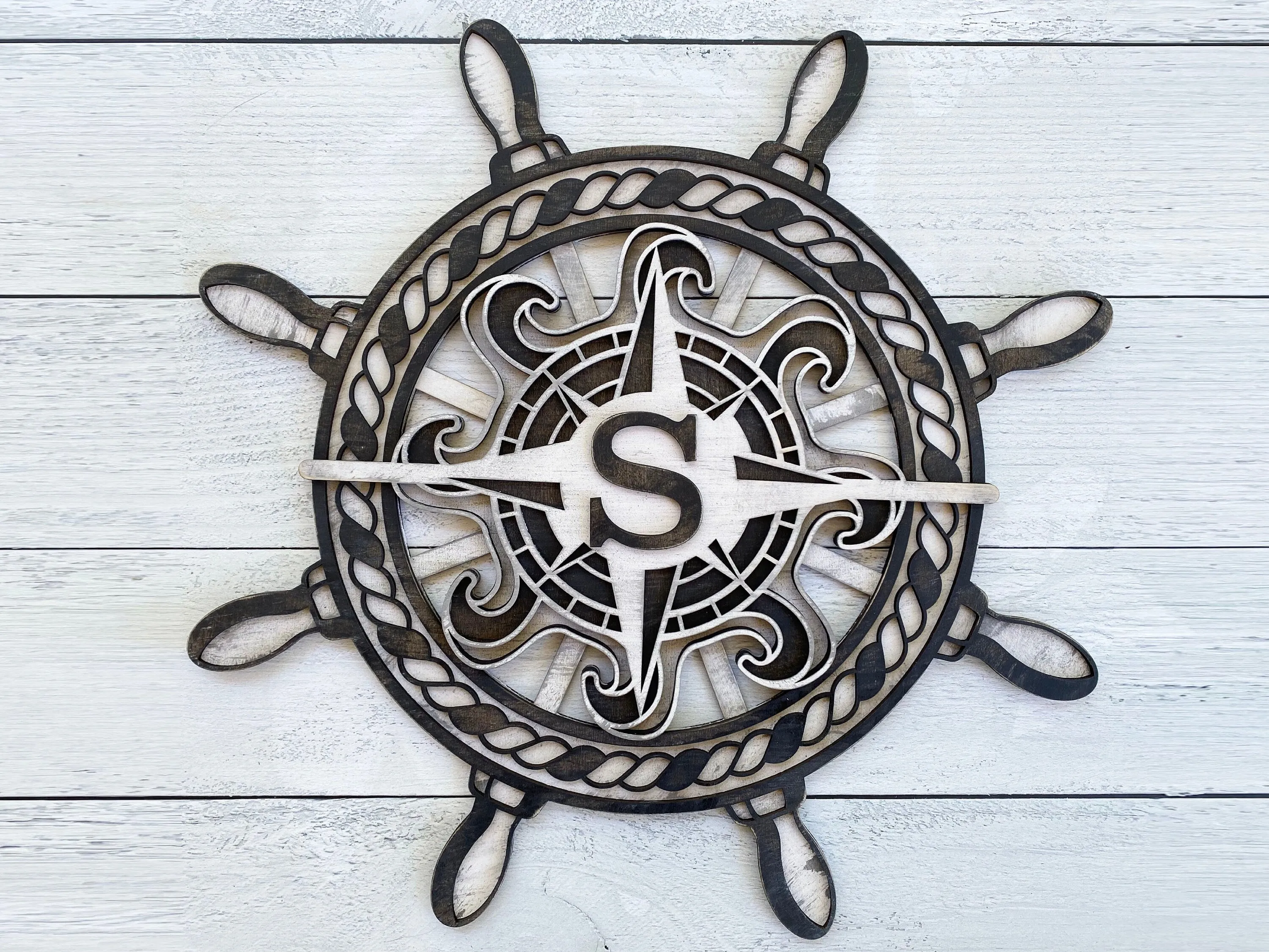 Multi-Layer Assemble and Non Assemble - Nautical Ships Wheel/Compass Sign