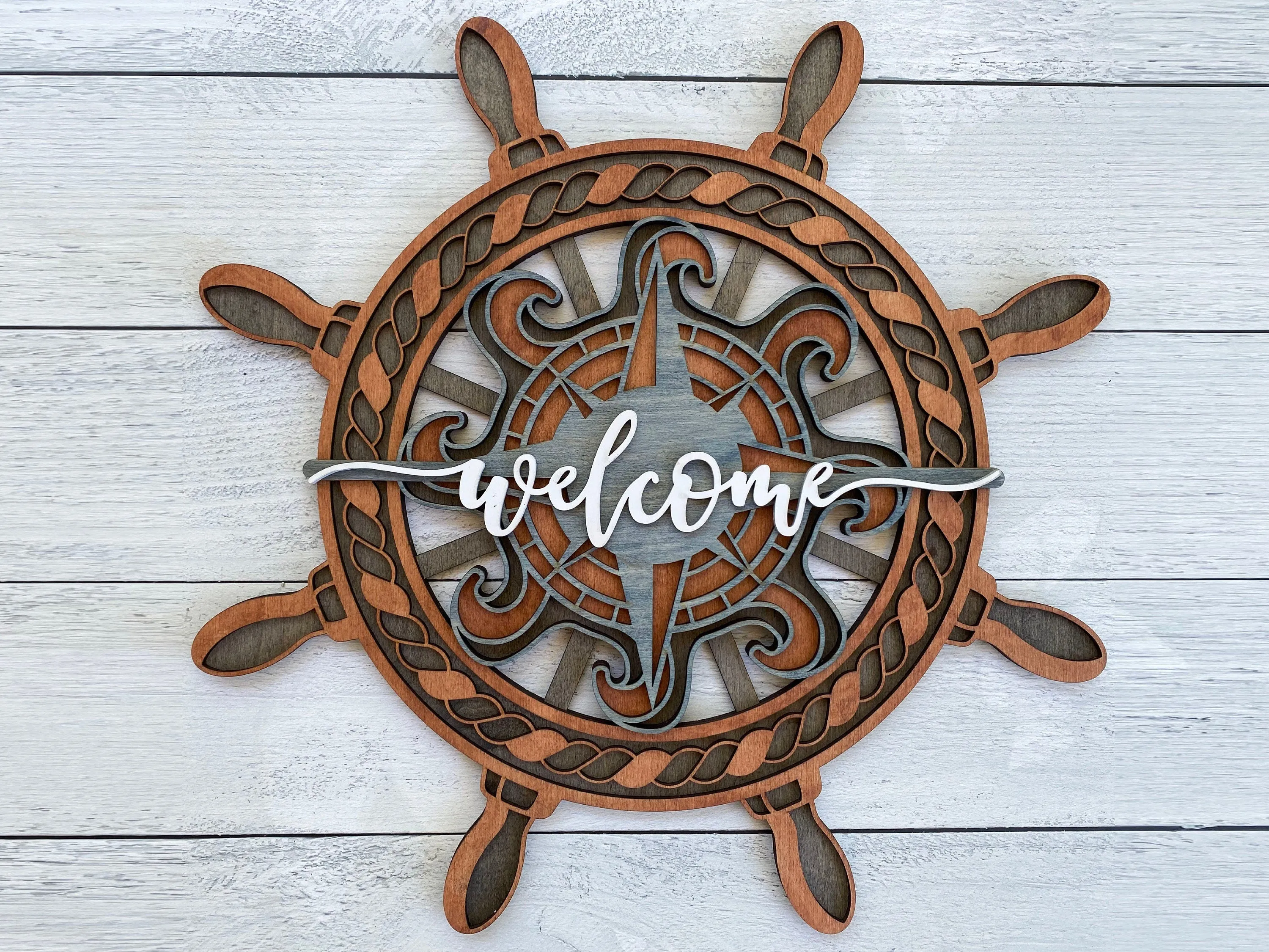 Multi-Layer Assemble and Non Assemble - Nautical Ships Wheel/Compass Sign