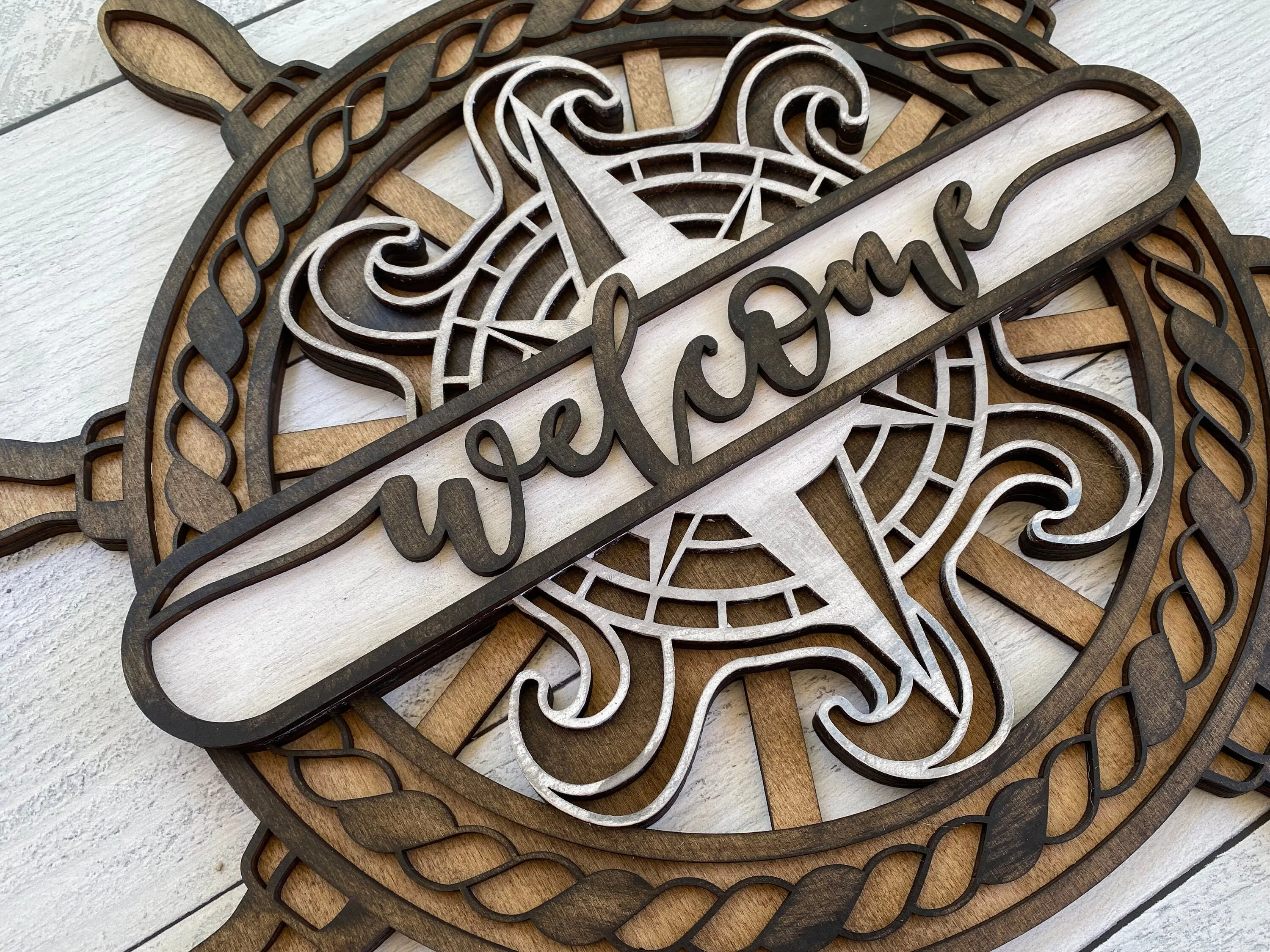 Multi-Layer Assemble and Non Assemble - Nautical Ships Wheel/Compass Sign