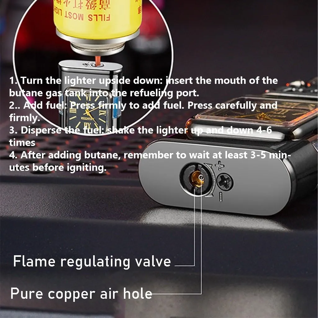 Multifunctional 2-in-1 lighter, windproof butane lighter, metal portable embossed design lighter, double flame lighter (butane not included)(Red)