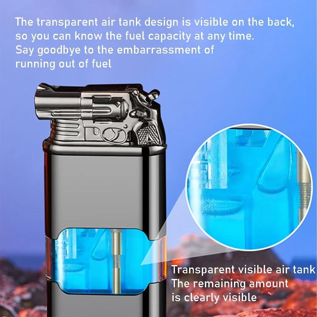 Multifunctional 2-in-1 lighter, windproof butane lighter, metal portable embossed design lighter, double flame lighter (butane not included)(Red)