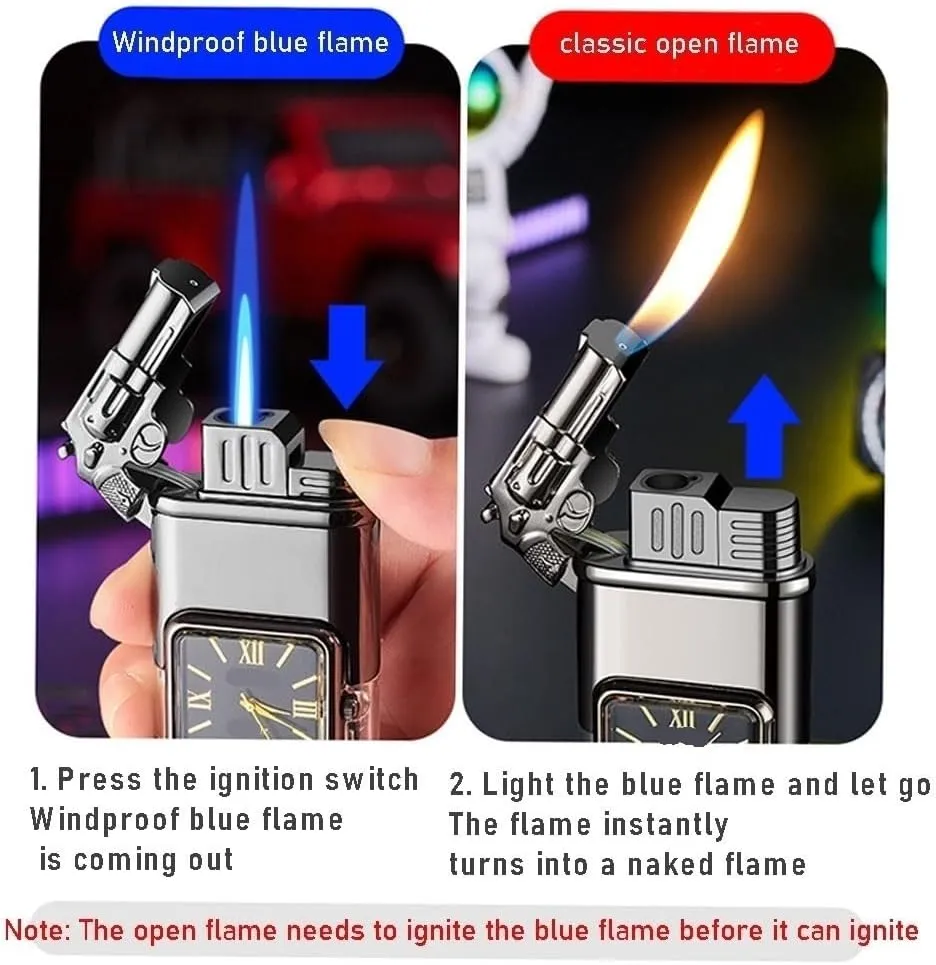 Multifunctional 2-in-1 lighter, windproof butane lighter, metal portable embossed design lighter, double flame lighter (butane not included)(Red)