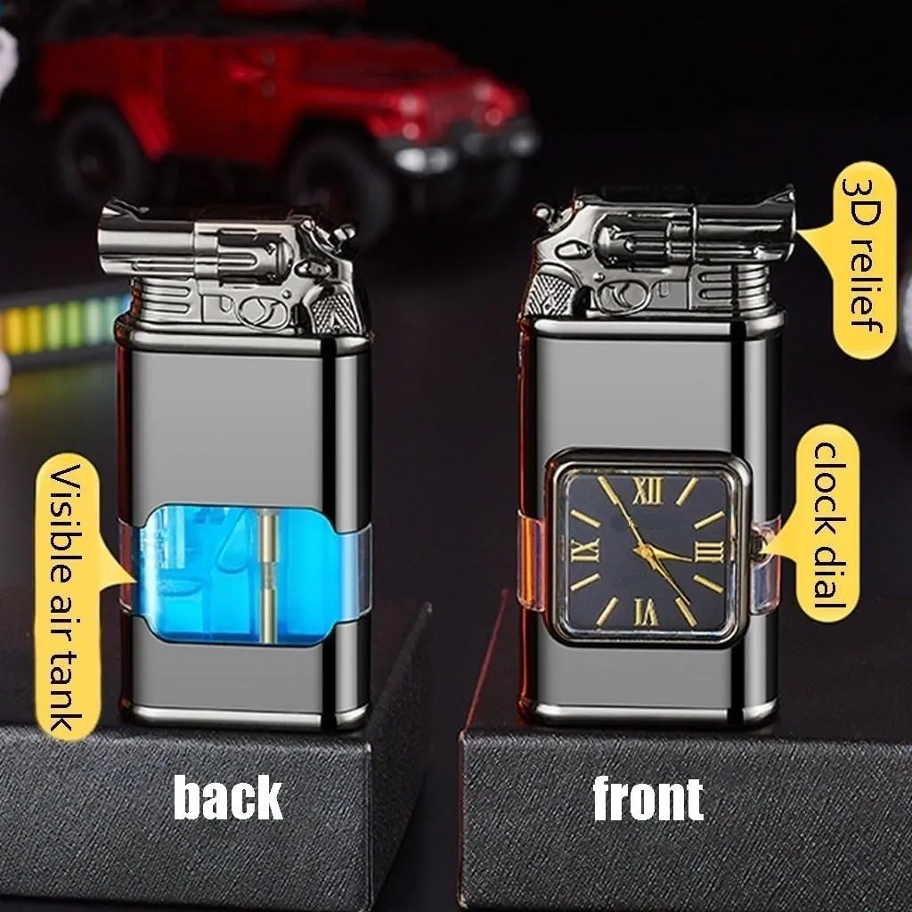 Multifunctional 2-in-1 lighter, windproof butane lighter, metal portable embossed design lighter, double flame lighter (butane not included)(Red)