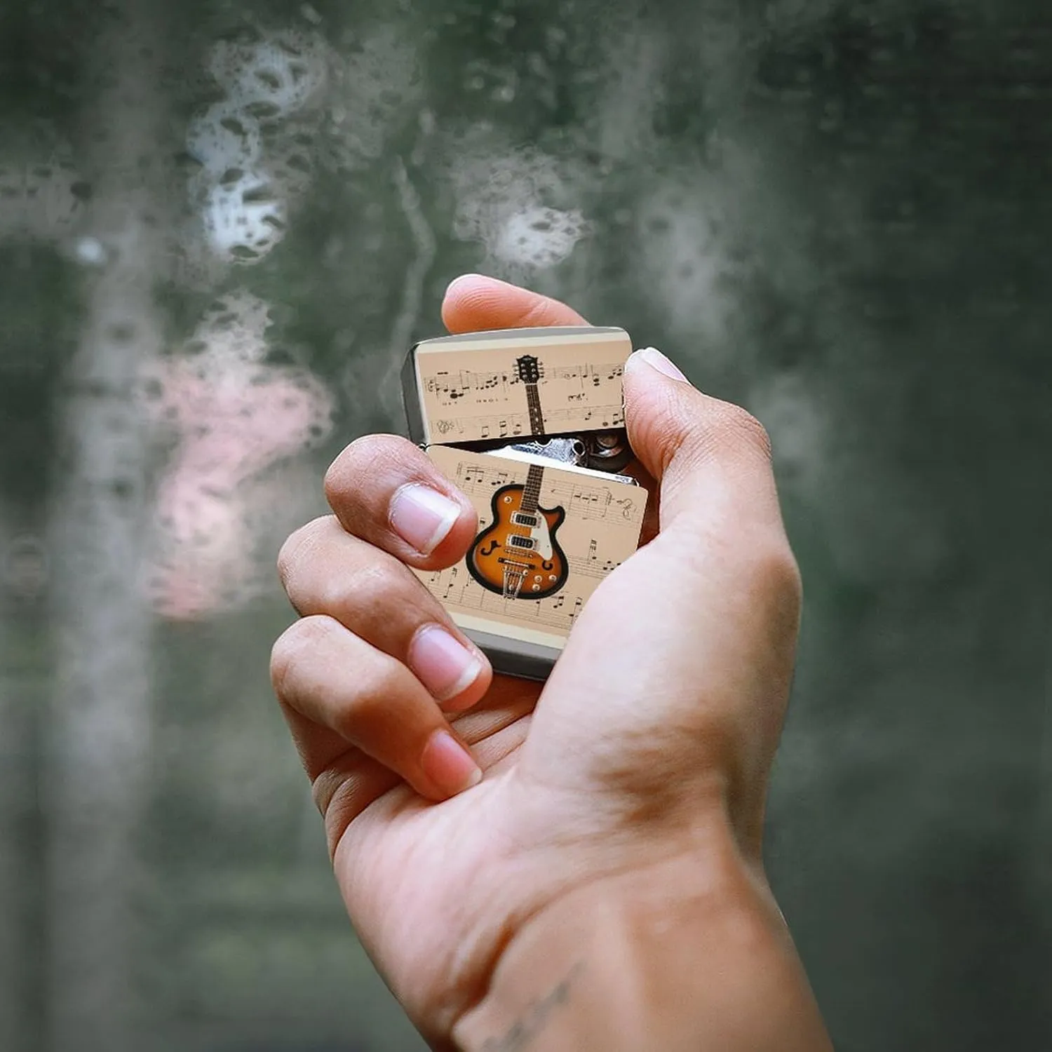 Musical Guitar PrintLighter Case Waterproof Lighter Sleeve Lighters Protective Cover with Graffiti Design
