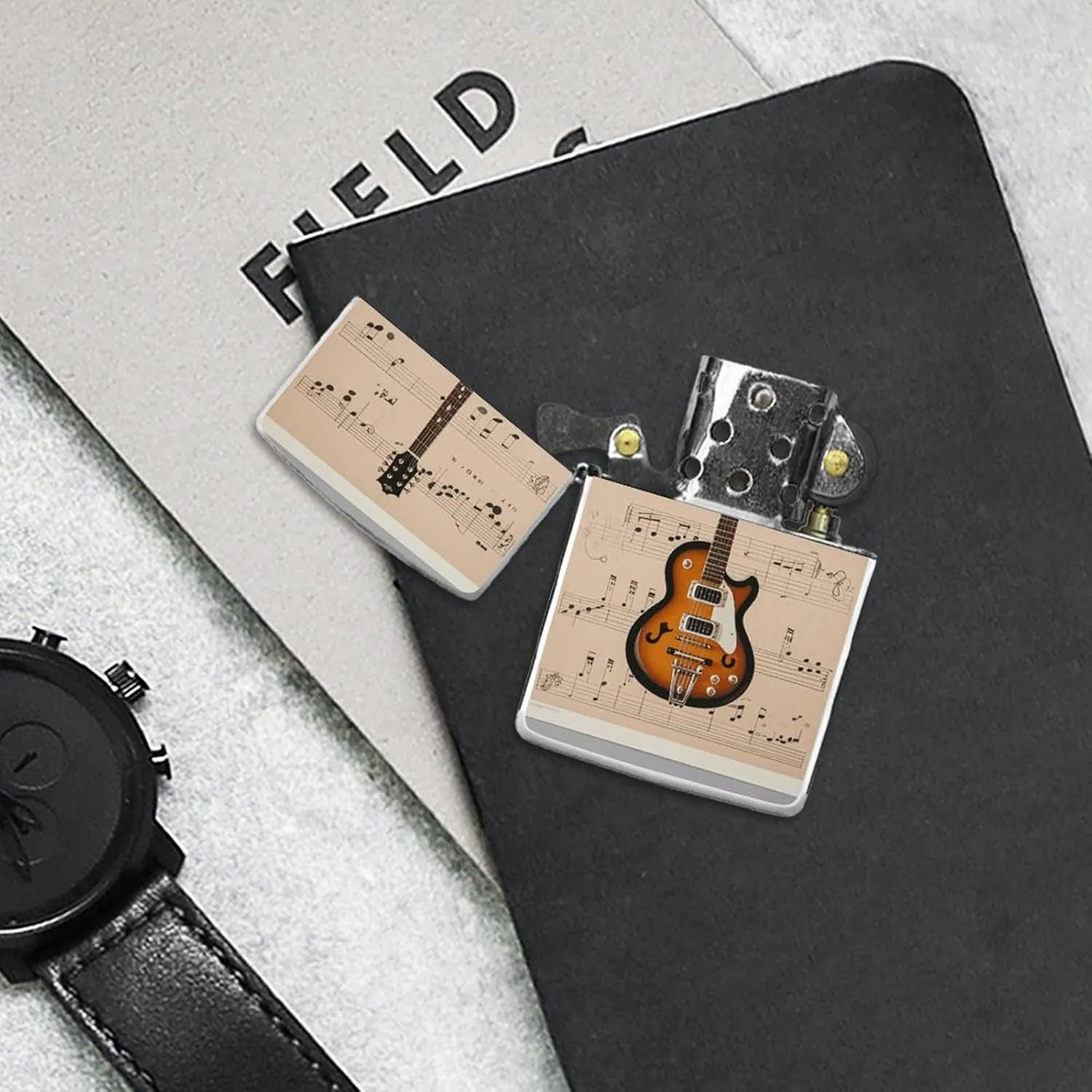 Musical Guitar PrintLighter Case Waterproof Lighter Sleeve Lighters Protective Cover with Graffiti Design