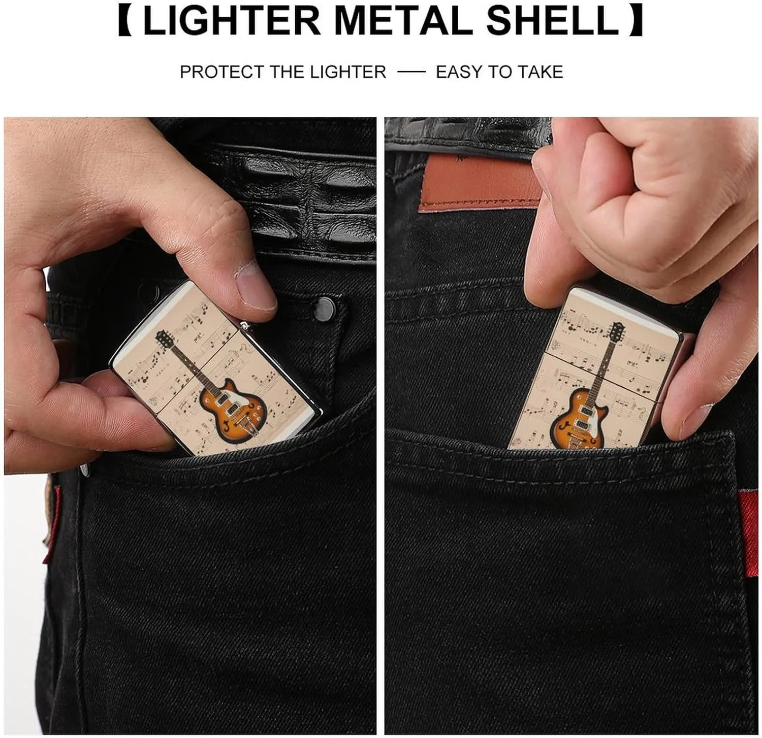 Musical Guitar PrintLighter Case Waterproof Lighter Sleeve Lighters Protective Cover with Graffiti Design