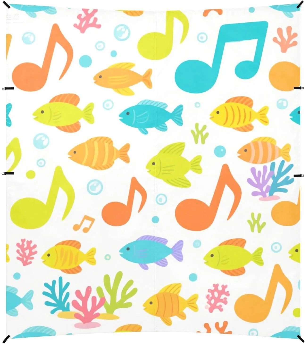 Musical Note Colorful Fish Bubble Foldable Beach Cabana UPF50  Protection Water-Resistant Outdoor Sun Shade with Sandbags, Sand Shovel, Poles for Camping Trips, Fishing, Backyard Fun or Picnics