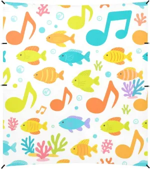 Musical Note Colorful Fish Bubble Foldable Beach Cabana UPF50  Protection Water-Resistant Outdoor Sun Shade with Sandbags, Sand Shovel, Poles for Camping Trips, Fishing, Backyard Fun or Picnics