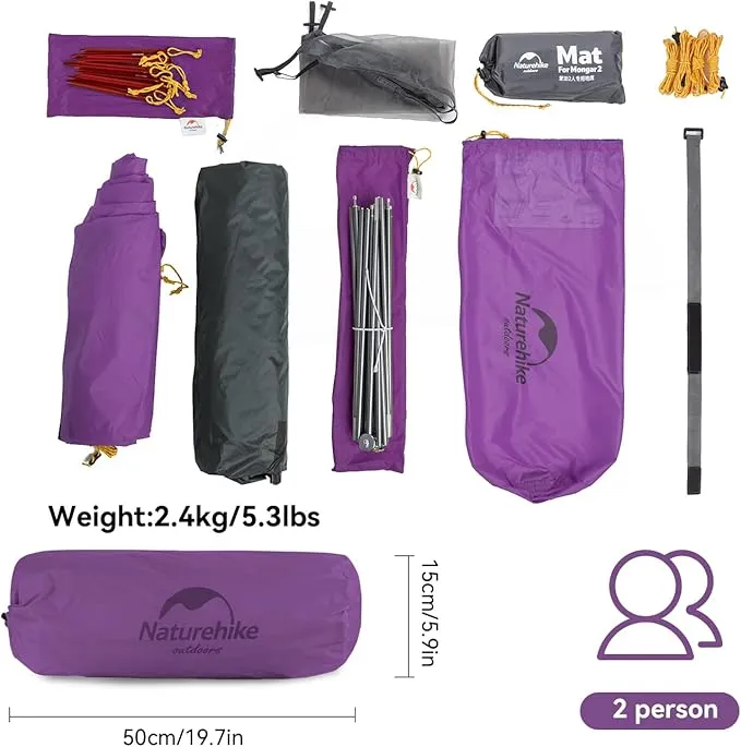 Naturehike Camping Tent, 2/3 Person Double Layer, Instant Easy Setup, Waterproof PU2000mm, 54 MPH Wind Resistance, UPF 50 , Outdoor Tent for Camping, Festivals, Backyard, Sleepovers