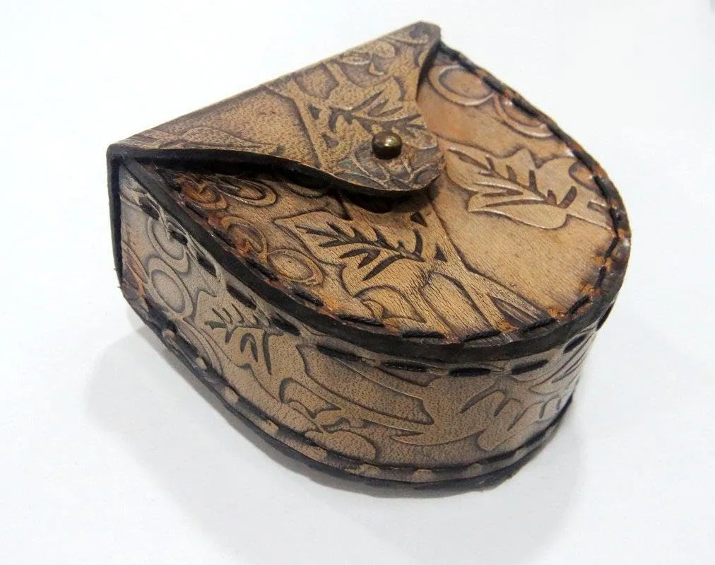 NauticalMart Vintage Embossed Magnetic Leather Case for Compass (Leaf Case)