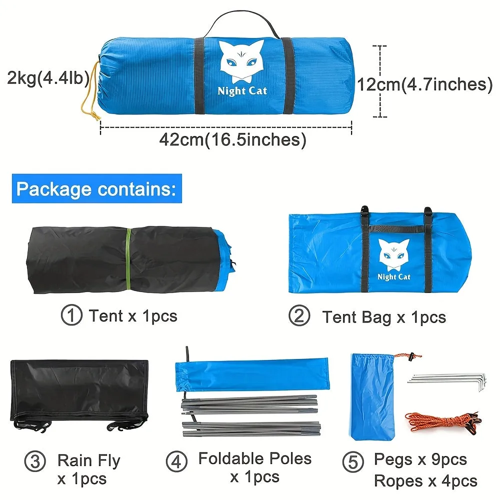 Night Cat Backpacking Tent for One 1 to 2 Persons Lightweight Waterproof Camping Hiking Tent for Adults Easy Setup Single Layer 86.61x47.24inch