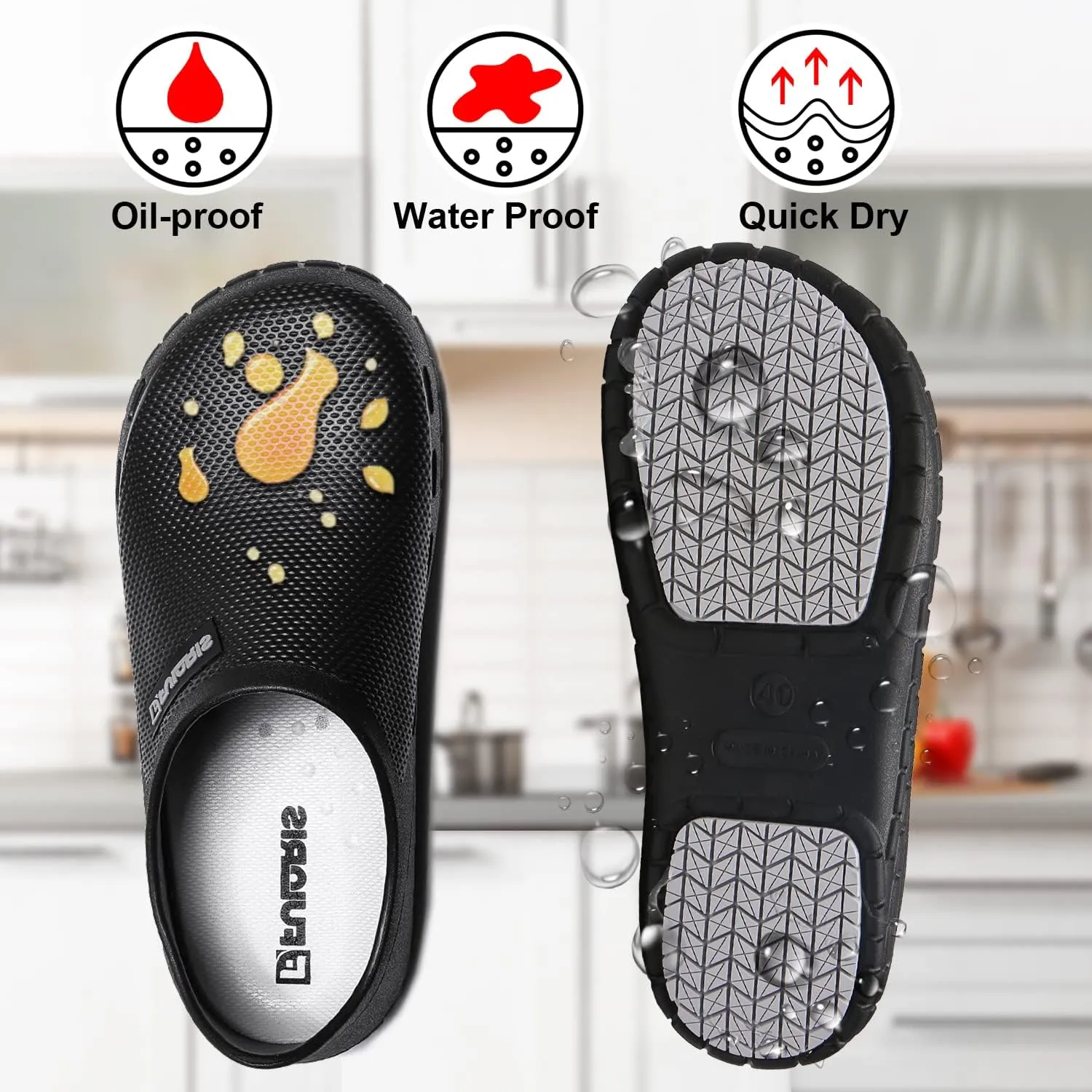 Non Slip Shoes for Men - Oil Water Resistant Chef Nursing Doctors Shoes Suitable for Kitchen Restaurant Garden Hospital Slip Resistant Safty Working Clogs