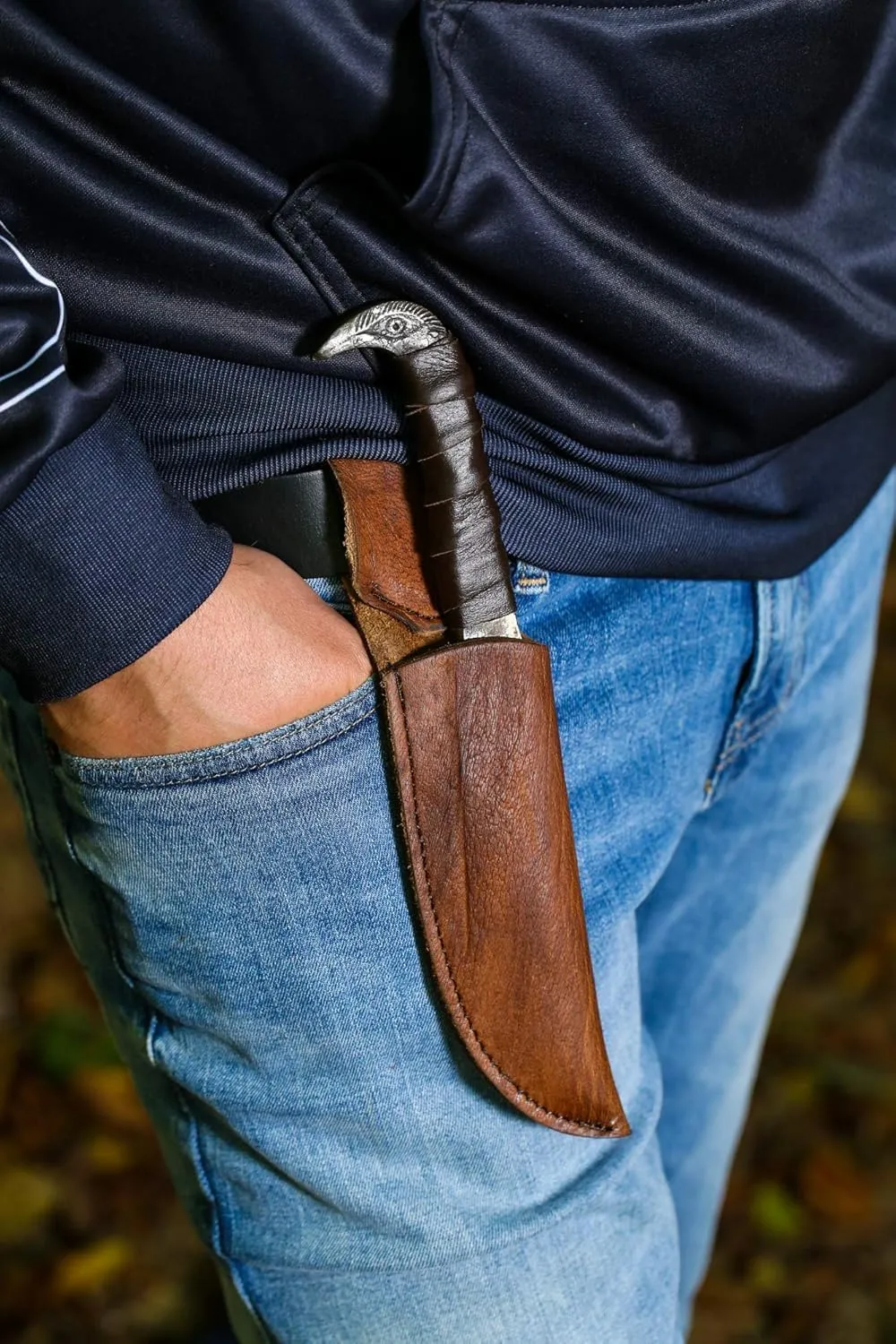Odin's Raven Norse Viking-styled Knife 10.3" Hand Forged 6.5" Carbon Steel Blade, Raven's Head Hilt and Leather Sheath Unique Seax Style Hunting & Camping (AB01)