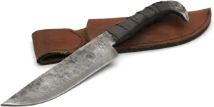 Odin's Raven Norse Viking-styled Knife 10.3" Hand Forged 6.5" Carbon Steel Blade, Raven's Head Hilt and Leather Sheath Unique Seax Style Hunting & Camping (AB01)