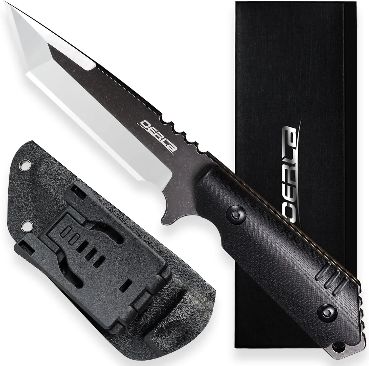 OERLA OLX-004 Tactical Survival Knife with Kydex Sheath, Outdoor Fixed Blade with Belt Clip, 420HC Steel Blade Camping Knife with G10 Handle
