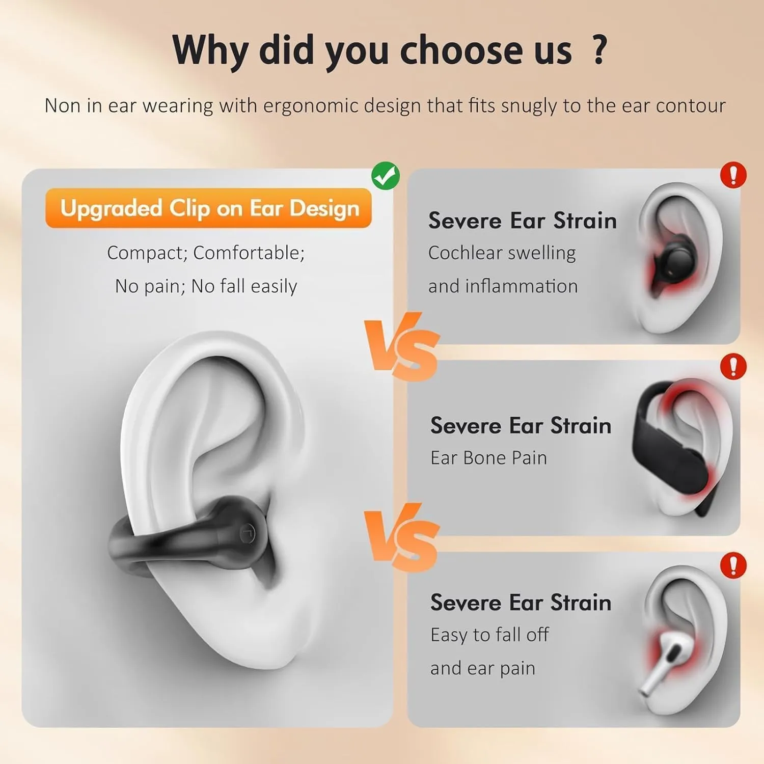 Open Ear Bone Conduction Headphones,True Wireless Bluetooth 5.3 Lightweight Comfort Clip On Earbuds with LED Digital Display Charging Case Sport Built-in Mic IPX7 Waterproof for Running Fitness,Black