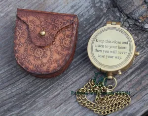 Orca INTERNATIONAL CO.Vintage Directional Magnetic Compass with Famous Scripture Quote Engraved Baptism Gifts with Leather Case or Wooden Case for Loved Ones, Son, Father, Love.