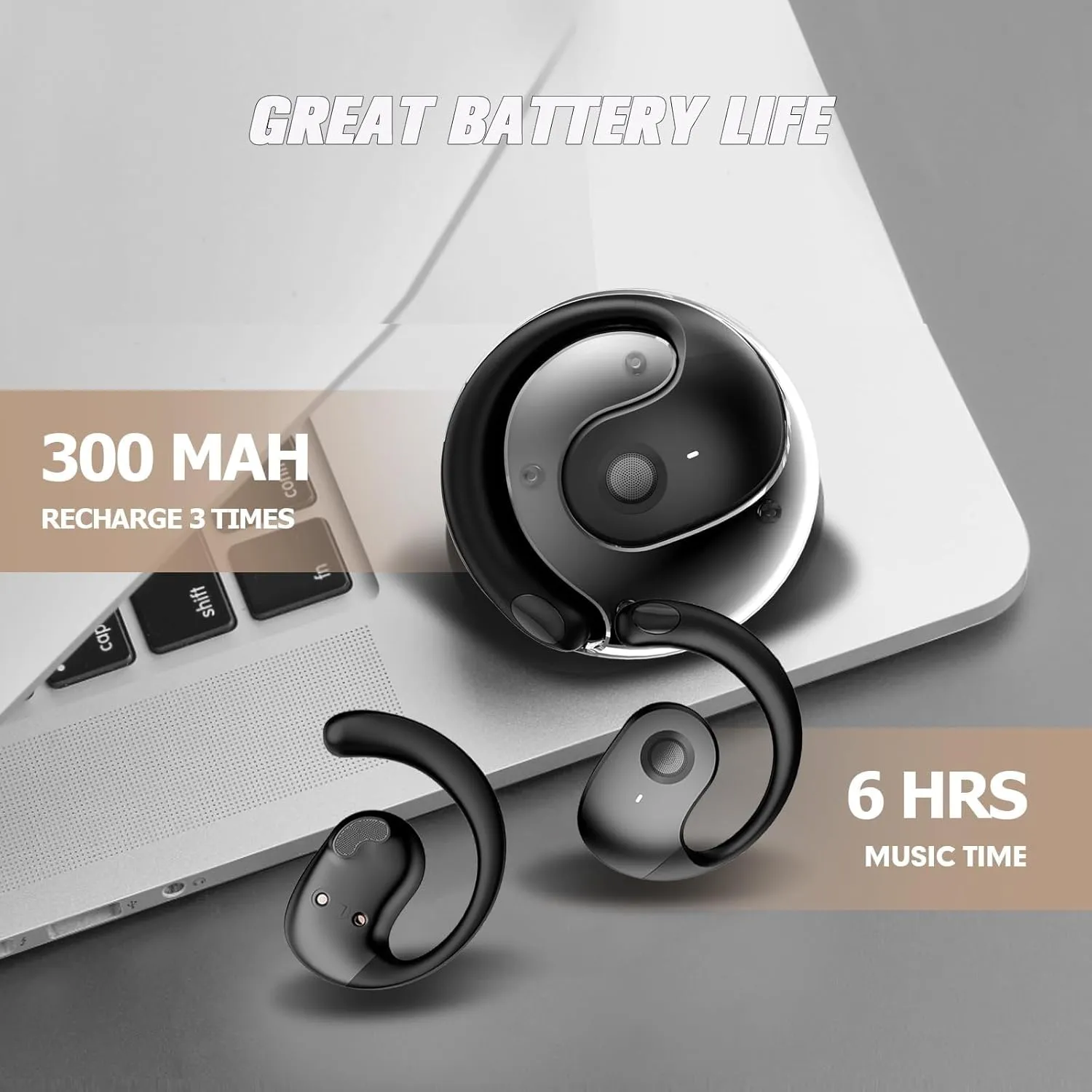 Out of Ear Open Ear Headphones Outside The Ear Wireless Ear Hanging Bluetooth Headset Ows Over The Ear Open Ear Buds Earbuds Outside The Ear Headphones Bone Air Conduction Earbuds Black