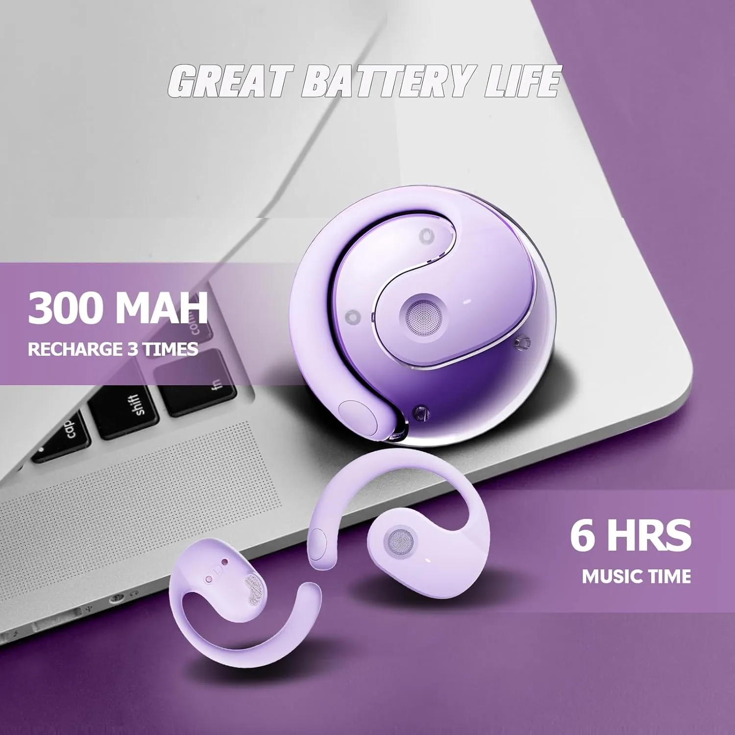 Out of Ear Open Ear Headphones Outside The Ear Wireless Ear Hanging Bluetooth Headset Ows Over The Ear Open Ear Buds Earbuds Outside The Ear Headphones Bone Air Conduction Earbuds Purple