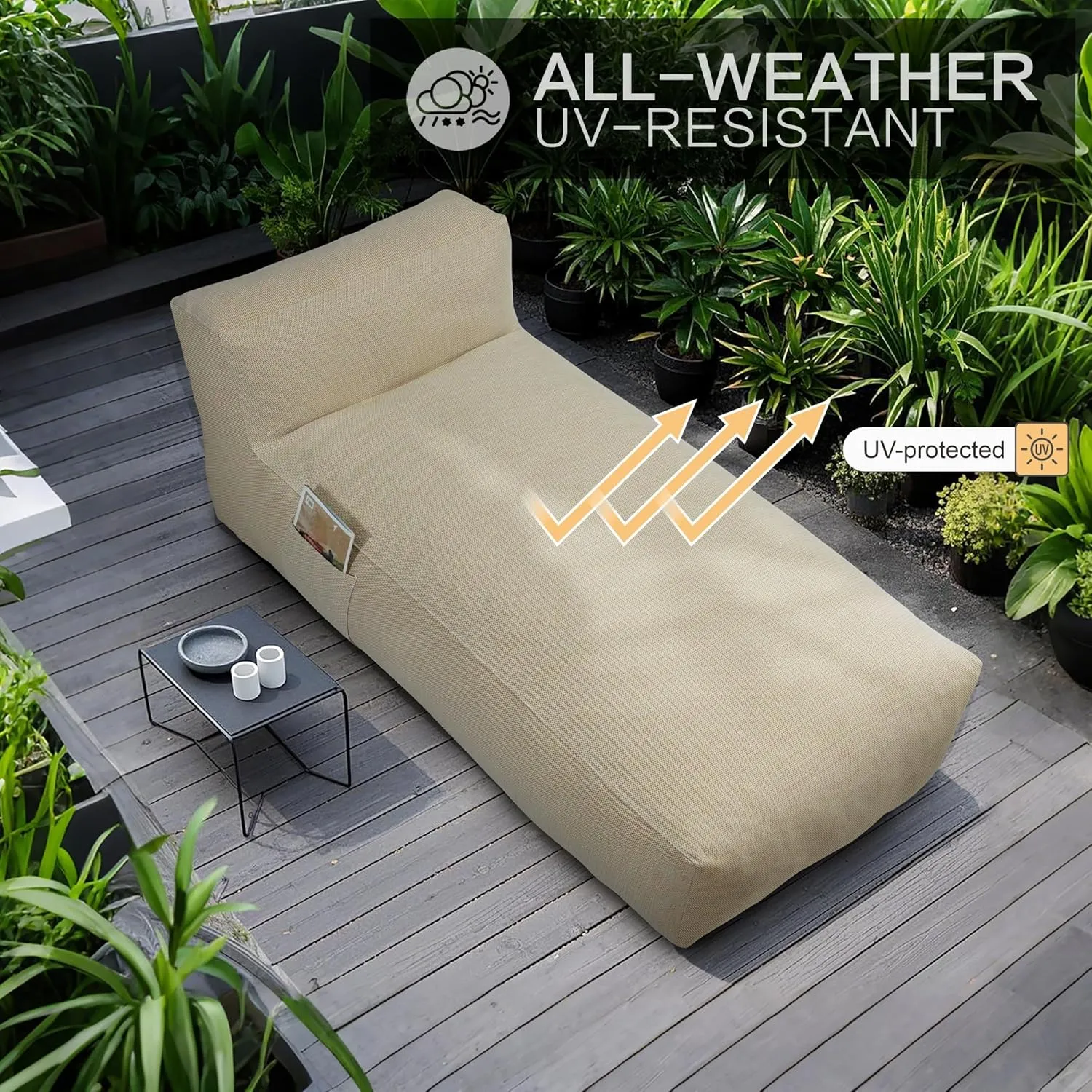 Outdoor Bean Bag Bed Lounger Chair for Pool, Comfy Foam Lazy Patio Sofa Furniture, Water-Resistant Outside Couch, Outdoor Day Beds Sofa for Pool, Patio, Deck (Light Orange, 70.86 inch)