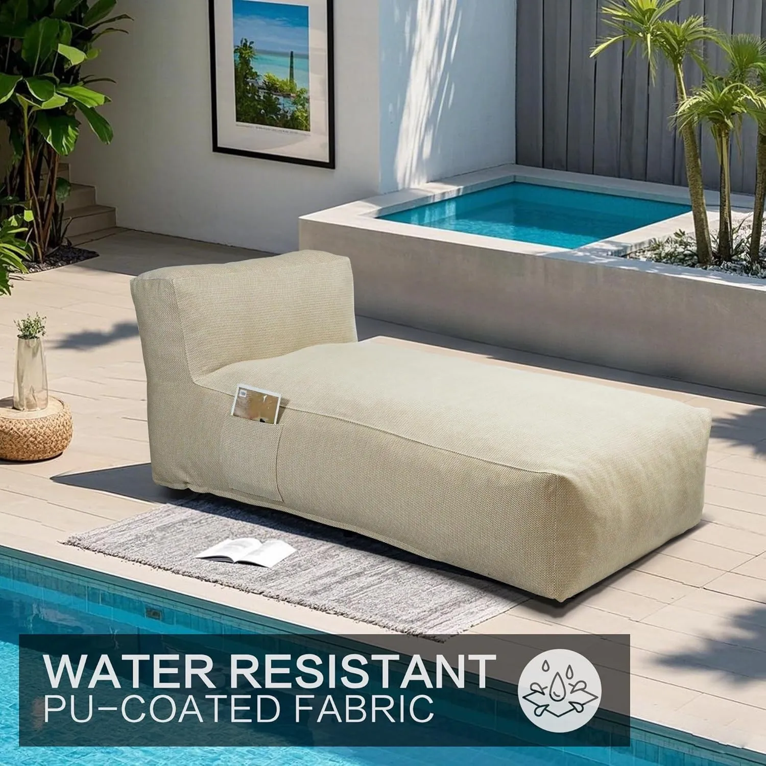 Outdoor Bean Bag Bed Lounger Chair for Pool, Comfy Foam Lazy Patio Sofa Furniture, Water-Resistant Outside Couch, Outdoor Day Beds Sofa for Pool, Patio, Deck (Light Orange, 70.86 inch)