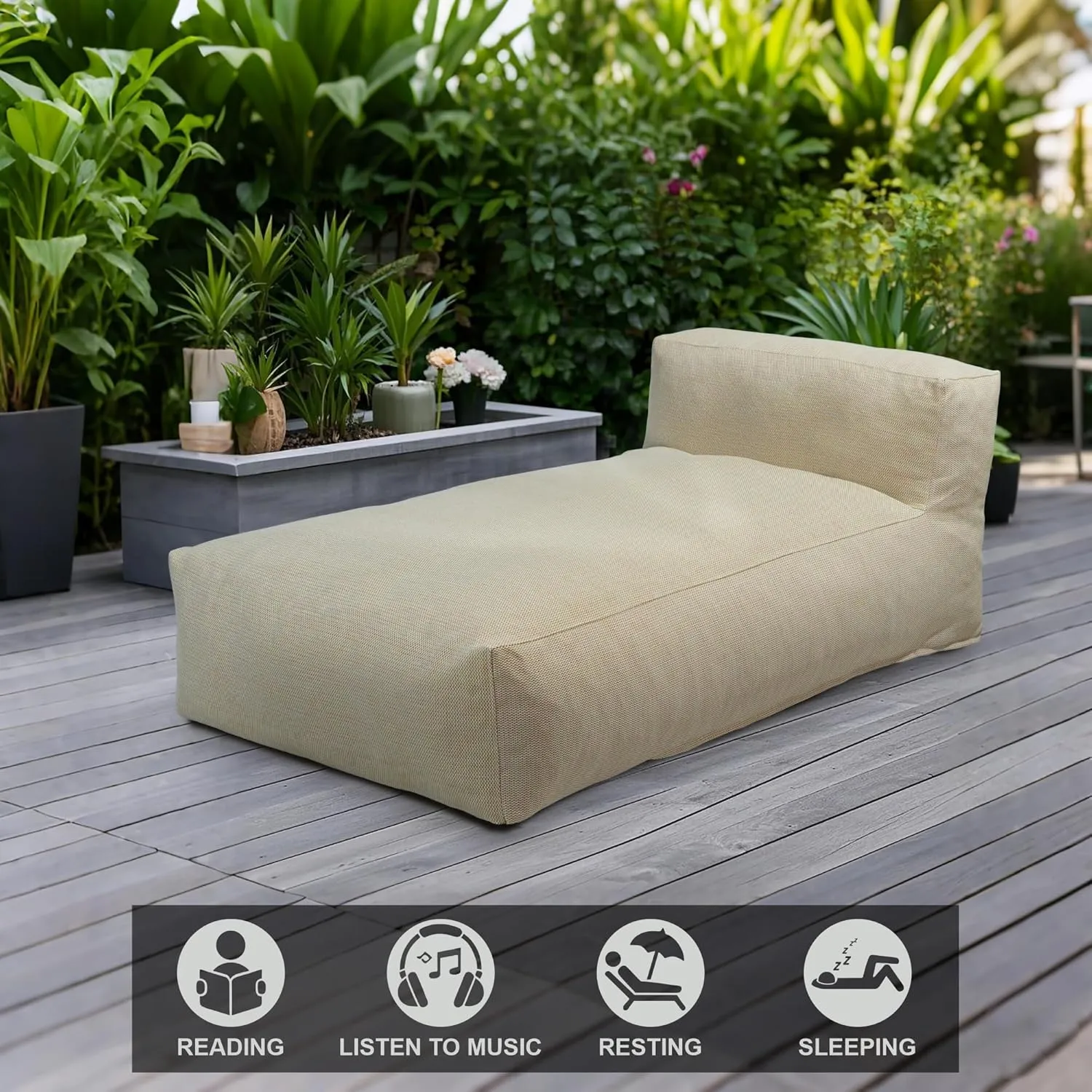 Outdoor Bean Bag Bed Lounger Chair for Pool, Comfy Foam Lazy Patio Sofa Furniture, Water-Resistant Outside Couch, Outdoor Day Beds Sofa for Pool, Patio, Deck (Light Orange, 70.86 inch)