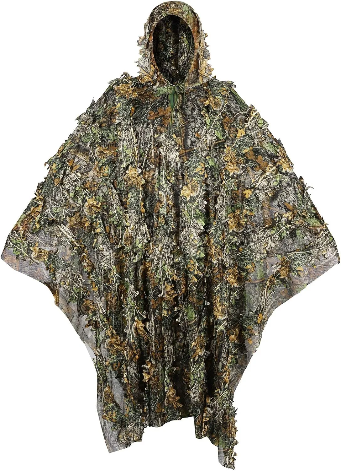 Outdoor Camouflage Ghillie Poncho 3D Leaves Hunting Cape Camouflage Cloak Stealth Ghillie Suit for Bird Watch Military CS Woodland