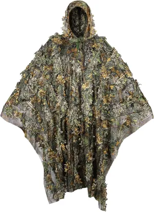Outdoor Camouflage Ghillie Poncho 3D Leaves Hunting Cape Camouflage Cloak Stealth Ghillie Suit for Bird Watch Military CS Woodland