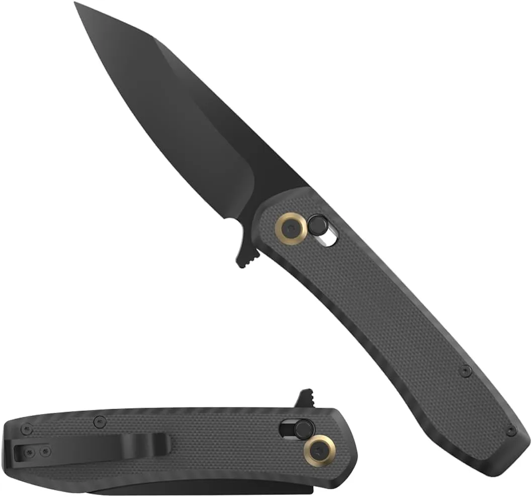 OUTDOOR EDGE - SENTINEL - 3.15" Black Oxide Coated Drop Point Steel Blade, Smooth Opening Ambidextrous Cross Bar Lock For Men or Women, Non-Slip Black G10 Scales Handle, Perfect for Hunting, Fishing, Camping & Survival.